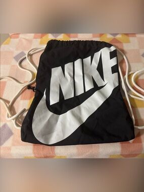 Nike Black Drawstring Bag with White Logo